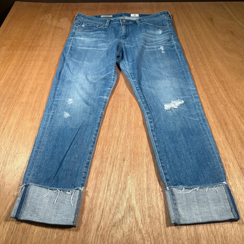 AG Adriano Goldschmied The Stevie Cuff Jeans Women 31 Blue Distressed Straight